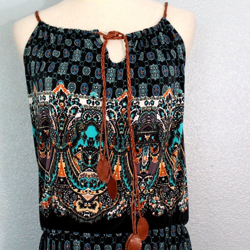 Boho Jumpsuit with Leather Straps and Embellishments Size L/XL - Picture 5 of 11
